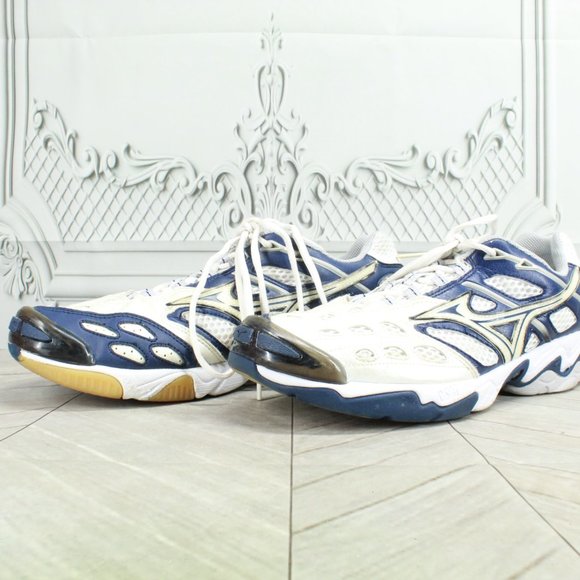 Mizuno Wave Lightning 3 Blue White Leather Mesh Volleyball Shoes US 11.5 - Picture 2 of 9